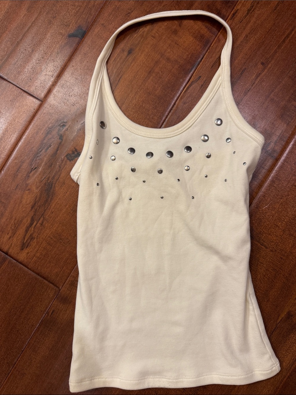 Zara Cream Studded Halter Tank Top